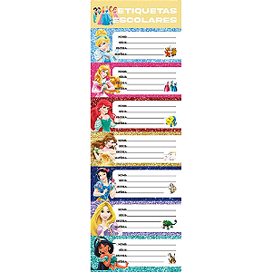 ETIQUETAS AUTO ADESIVAS PRINCESAS 40 x 100 MM 10 CARTELAS COM 7 ETIQUETAS CADA KAIROS
