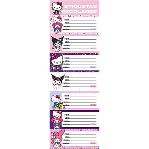 ETIQUETAS AUTO ADESIVAS HELLO KITTYE 40 x 100 MM 10 CARTELAS COM 7 ETIQUETAS CADA KAIROS