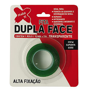 FITA DUPLA FACE TRANSPARENTE 12 MM x 2 M MAKE+