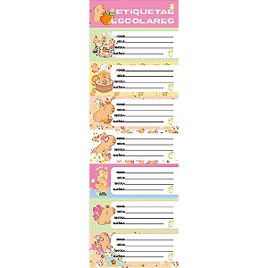 ETIQUETAS AUTO ADESIVAS CAPIVARA 40 x 100 MM 10 CARTELAS COM 7 ETIQUETAS CADA KAIROS