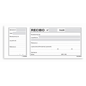 IMPRESSO RECIBO COMERCIAL COM CANHOTO PRETO 50 FOLHAS (20UN) 208 x 86 MM SIDGRAPH