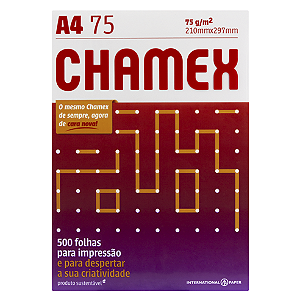 PAPEL SULFITE BRANCO A4 75G 500 FOLHAS CHAMEX