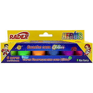 GUACHE ESCOLAR COM GLITTER 6 CORES 15ML RADEX