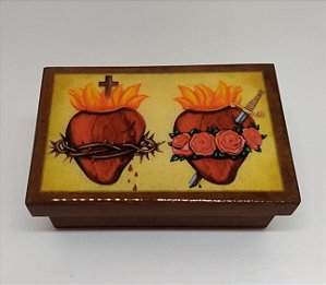 Caixa decorada Sagrado Coração de Jesus e Imaculado Coração de Maria