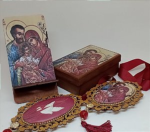 Kit Caixa decorada, porta celular e escapulário de porta