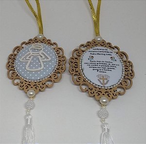 Kit com 10 medalhas ovais Lembrança de Primeira Comunhão ou Batismo com o Anjo da Guarda
