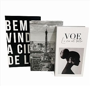 Conjunto 3 Livros Caixa Porta Objetos Decorativo -  TRAVEL