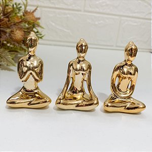 Conjunto de 03 pçs Yoga Porcelana 6cm - Dourada