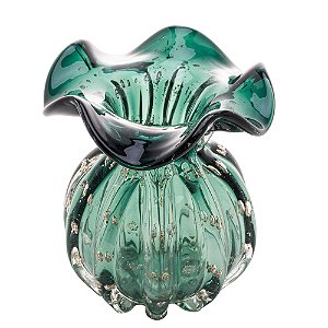 Vaso De Vidro Murano Italy Verde Esmeralda 11,5x13cm - Lyor