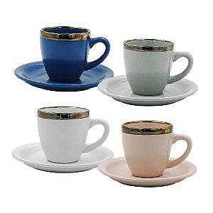 Conjunto de 4 Xícaras de café e pires de Porcelana - 90ml