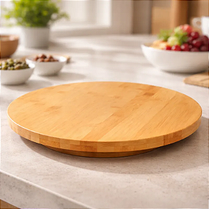 Tábua Giratória De Bambu Redonda 32x32x3cm