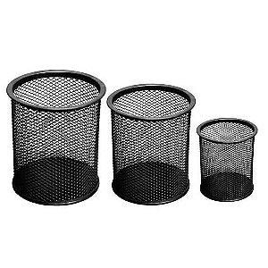 Kit com 3 organizadores porta lapis/caneta em metal - preto