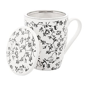 Caneca de porcelana c/tampa E filtro Flowers 310ml