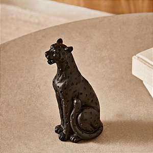 Leopardo em Resina Decorativo Preto 12x5cm