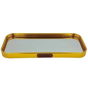 Bandeja Retangular de metal com Espelho 10x22cm - Dourada