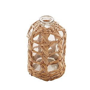 Vaso de Vidro e Fibra Natural Trançado15x9cm - Wolff