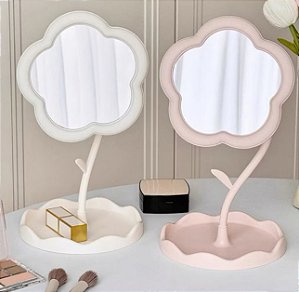 Espelho Portatil para maquiagem de Mesa Flor 30cm em Vidro