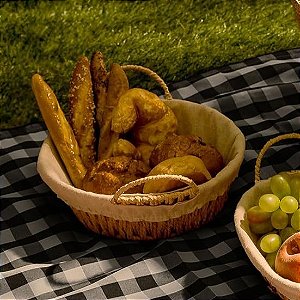 Cesta De Pão Redonda Com Alças Tecido Natural - 24cm Wolff