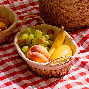 Cesta De Pão Oval Com Alças Tecido Natural - 27cm Wolff