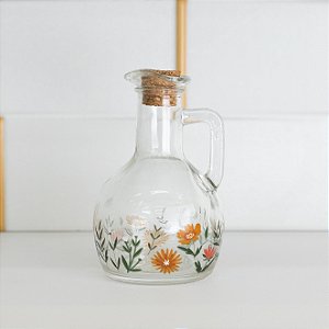 Galheteiro Rústico com Desenho de Flores 190ml – Tampa de Cortiça