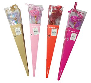 Buque de Flor Rosa Enfeite Presente Com Luz Led