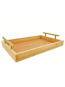 Bandeja Quadrada decorativa para servir C/ Alça 32,5cm em Bambu