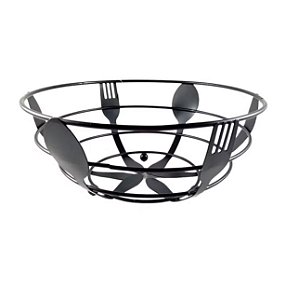 Fruteira Redondo de Metal Detalhes Colheres 27x10cm Preto