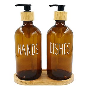 Kit Porta Sabonete Líquido e bandeja 3 Peças 500ml em Vidro