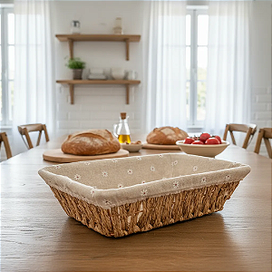 Cesto De Pão Retangular Tecido Natural - 28cm - Flor