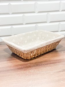 Cesto De Pão Retangular Tecido Natural - 28cm - Flor