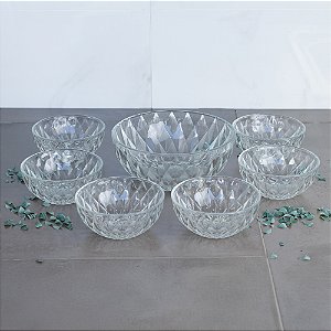 Conjunto 7 Peças com 6 Bowls para Sobremesa Diamond + Bowl Grande