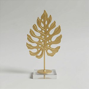 Escultura Folha de adão Dourado Decorativa 15cm em Metal