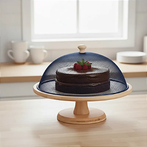 Prato Boleira para Bolo, Torta Com Pe E Tela Azul 30x23,2cm