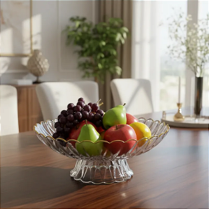 Centro de Mesa Fruteira Redonda Diamante Ouro 28cm Plástico