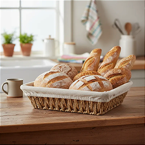 Cesto De Pão Retangular Tecido Natural - 28cm