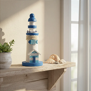 Farol Mediterrâneo Decorativo Náutico  Praia 5x13cm em MDF