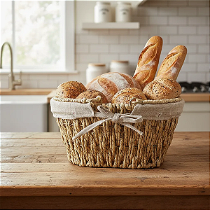 Cesto Organizador Multiuso Oval para Pão com Alça 25cm Flor