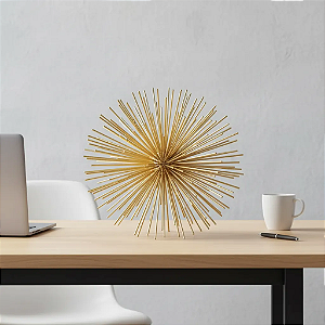 Escultura Ouriço Decoração em Metal 26cm Escritorio Dourado
