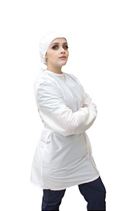 Avental Ágata em tecido antiviral unissex, Delfim Protect (tipo cirúrgico), manga longa com elástico tamanho único