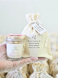 VELA VIDRO 50G + SAQUINHO DE ALGODÃO CRU - Personalizada