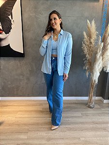 CONJUNTO BELLA CAMISA E CROPPED AZUL CLARO