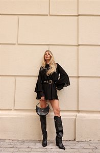 VESTIDO MACAQUINHO HAZEL BOHO PRETO