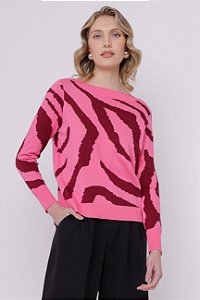 BLUSA TRICOT MANGA LONGA ZEBRADA ROSA