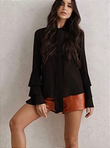 CAMISA ALFAIATARIA MANGA COM BABADO PRETA