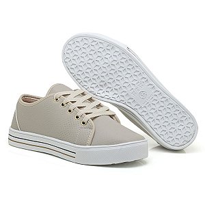Tênis Feminino Com Cadarço Básico Bege