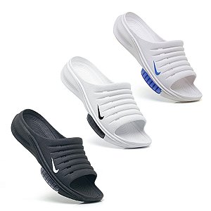 Kit 3 Chinelo Slide Nike Zoom Masculino Sandália Todo Preto, Branco Azul e Branco Preto