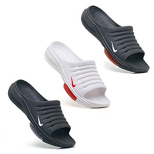 Kit 3 Chinelo Slide Nike Zoom Masculino Sandália Todo Preto, Branco Vermelho e Preto Vermelho