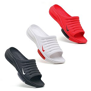 Kit 3 Chinelo Slide Nike Zoom Masculino Sandália Todo Preto, Branco Vermelho e  Vermelho Preto