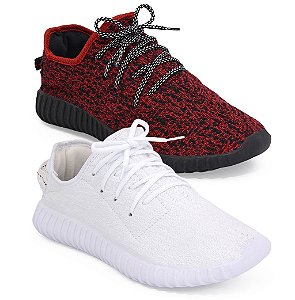Kit 2 Pares Tênis Adidas Yeezy Boost Branco e Vermelho feminino