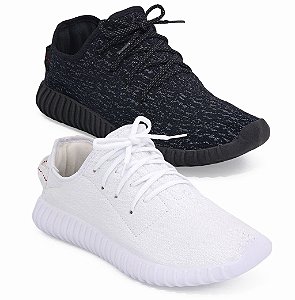 Kit 2 Pares Tênis Adidas Yeezy Boost branco e preto feminino